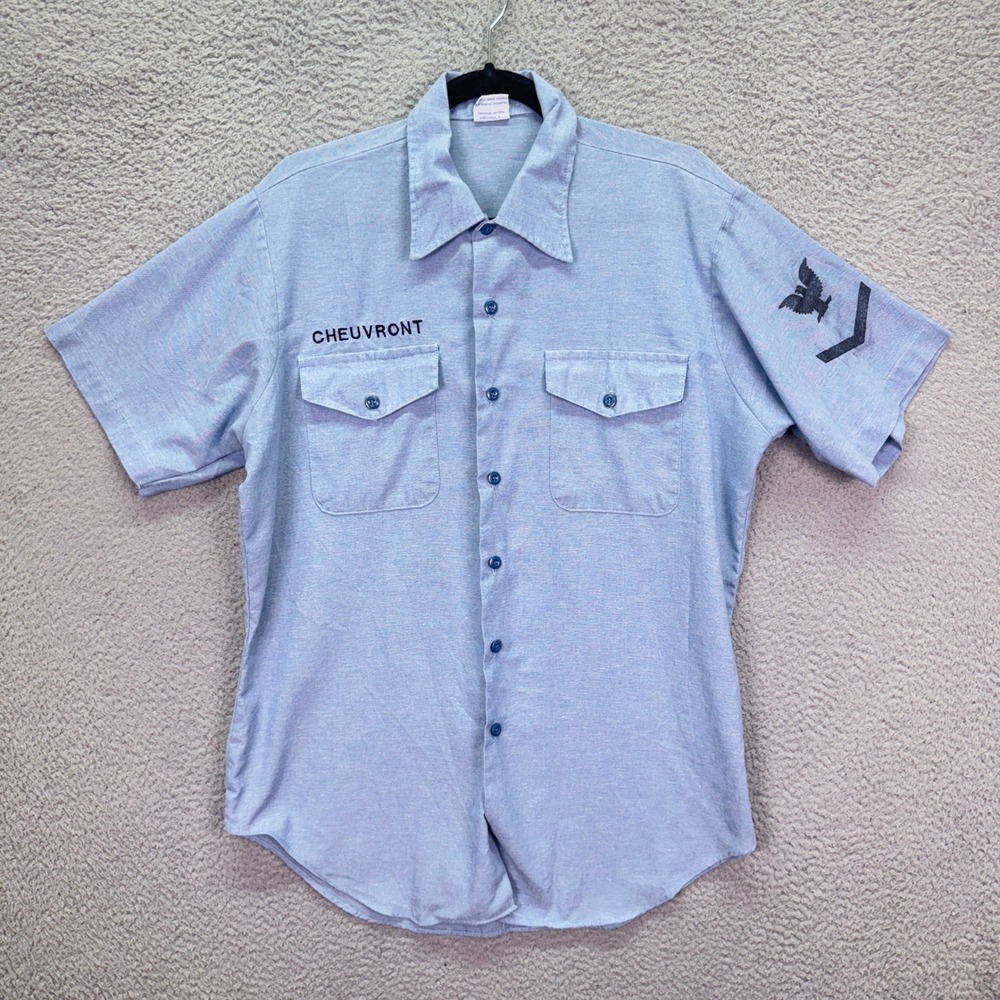 VTG Seafarer US Navy Shirt Men M/L Blue Short Sleeve PO3 Rank Utility Military